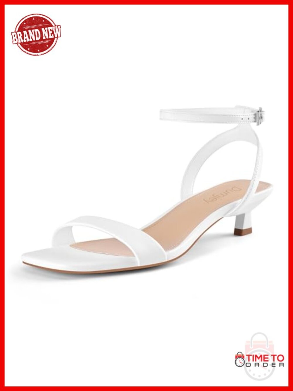 Kitten Heel Sandals for Women Ankle Strap Open Toe Low Heel Faux Leather